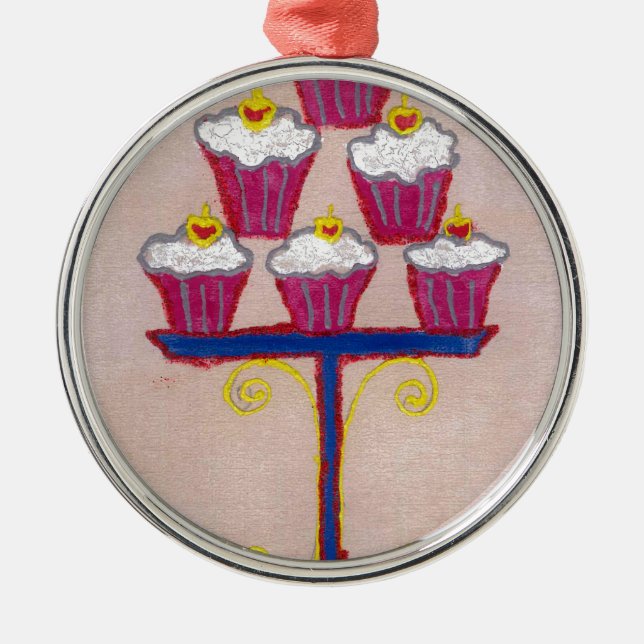 Ornement En Métal Cupcake Art Imprimer avec cerise et Arrière - plan (Devant)