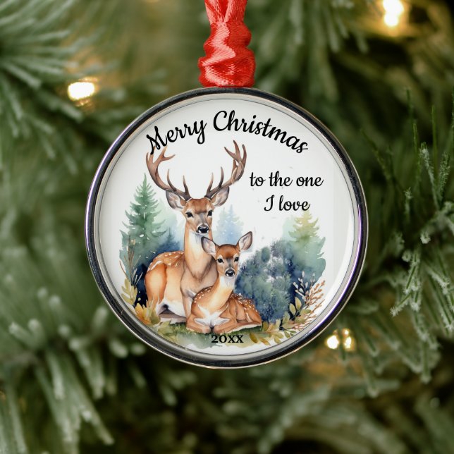 Ornement En Métal Custom Dated Christmas Deer One I Love (Arbre)