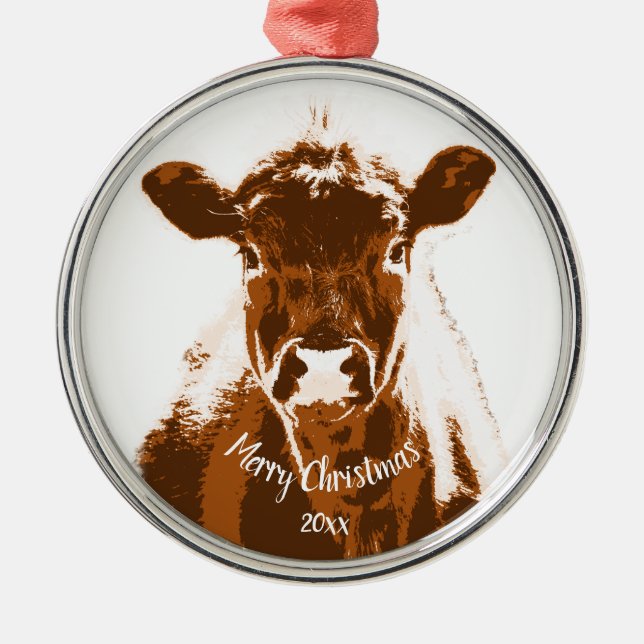 Ornement En Métal Custom Dated Christmas Vache ferme animal (Devant)