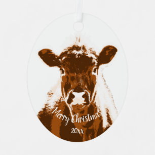 Ornement En Métal Custom Dated Christmas Vache ferme animal