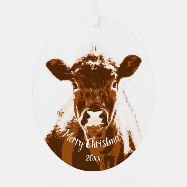 Ornement En Métal Custom Dated Christmas Vache ferme animal (Recto)