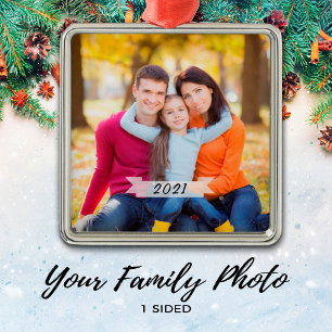 Ornement En Métal Customizable Simple Family Photo Christmas