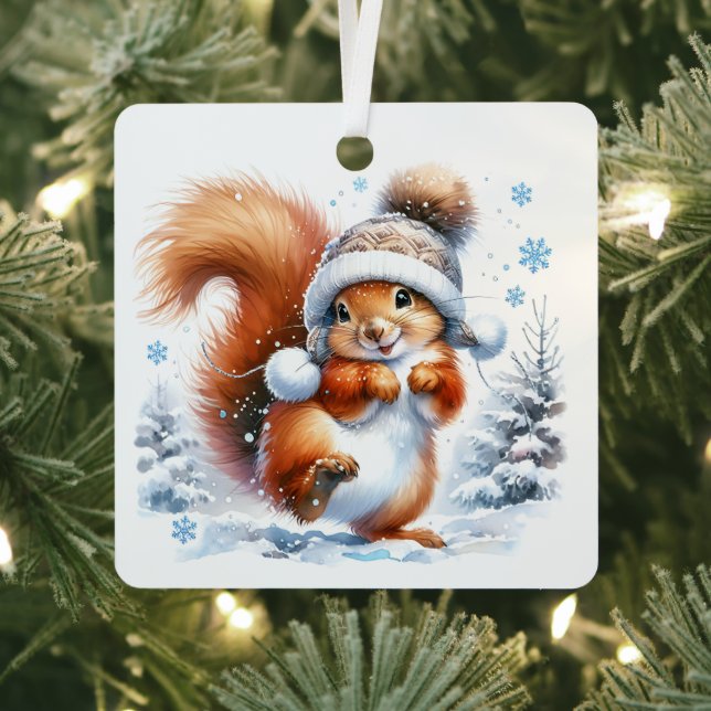 Ornement En Métal Cute écureuil dans la neige Noël Personnalisé (Insitu)