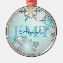 Cute EMT Ice Blue Snowflake Personalized Name 