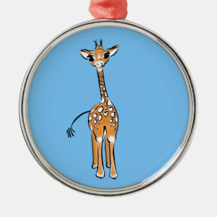 Ornement En Métal Cute Giraffe dessin animaux safari bleu