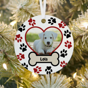 Ornement En Métal Cute Pet Chien Photo Coeur Red & Black Paws Motif