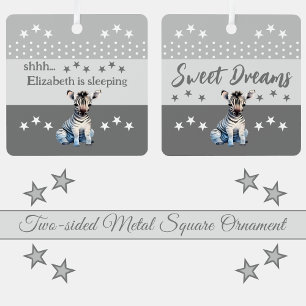 Ornement En Métal Cute zebra shhh ajouter nom dormir gris