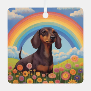 Ornement En Métal Dachshund Memorial Nom du chien personnalisé Rainb