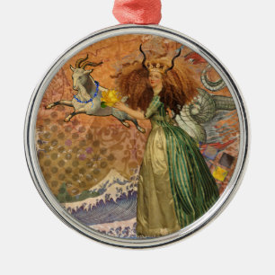 Ornement En Métal Dame de la Renaissance Capricorne Fantaisie Vintag