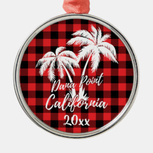Ornement En Métal Dana Point California Beach Palm Tree Red Plaid