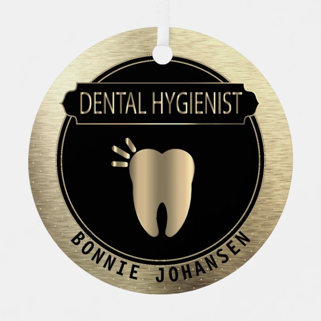 Ornement En Métal 🦷 dentaire Hygiéniste - Noir et Or (Recto)