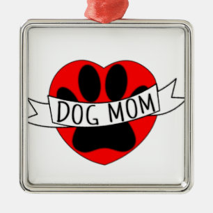 Ornement En Métal Dessin De Chien Maman Paw Et Red Heart