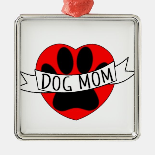 Ornement En Métal Dessin De Chien Maman Paw Et Red Heart (Devant)