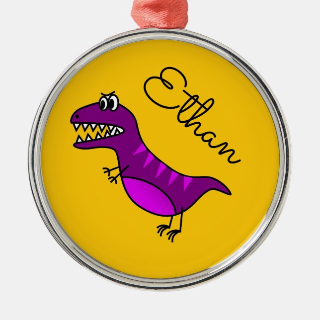 Ornement En Métal Dessin mignon en colère nom de dinosaure violet (Devant)