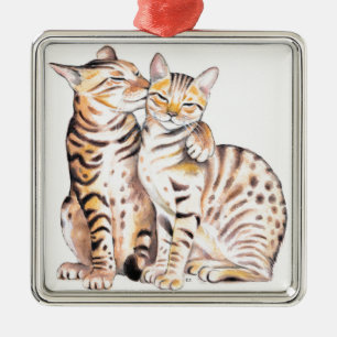 Ornement En Métal Deux chats du Bengale Aquarelle Art