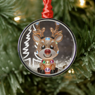 Ornement En Métal Diamond Dazzling Rudolf : Un joyau de Noël en 3D