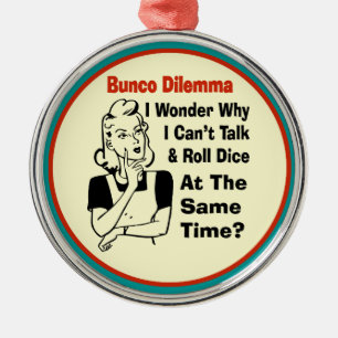 Ornement En Métal Dilemme drôle de Bunco avec la rétro femme