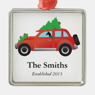 Ornement En Métal Doberman Pinscher voiture avec arbre de Noël