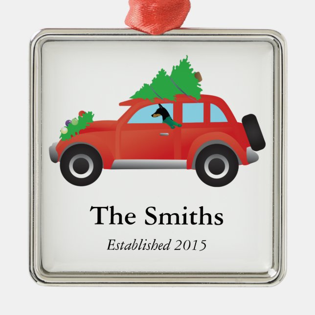 Ornement En Métal Doberman Pinscher voiture avec arbre de Noël (Devant)