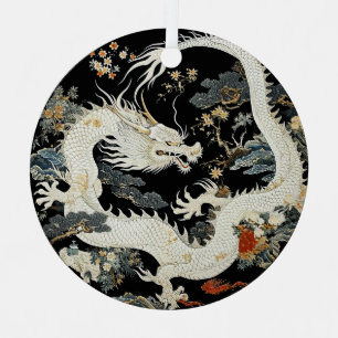 Ornement En Métal Dragon asiatique blanc