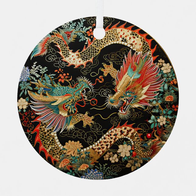 Ornement En Métal Dragons et fleurs chinois (Recto)