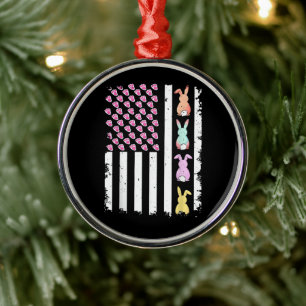 Ornement En Métal Drapeau américain avec lapin pour le jour de Pâque