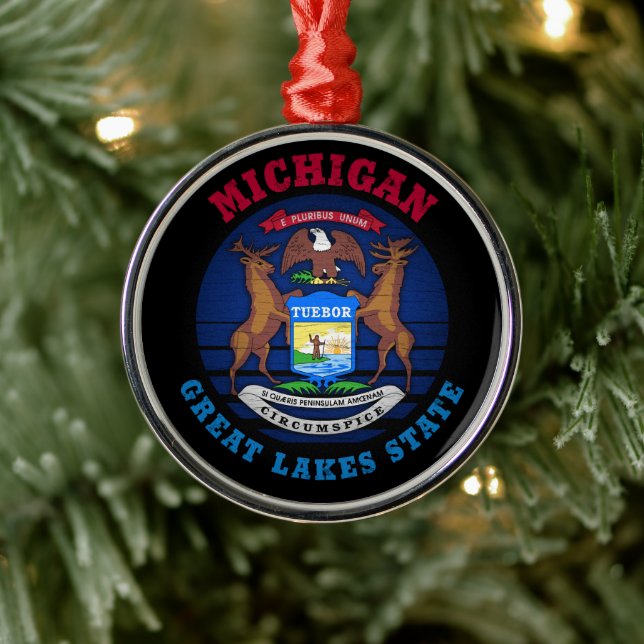 ORNEMENT EN MÉTAL DRAPEAU D'ÉTAT DES GRANDS LACS DE MICHIGAN (Arbre)