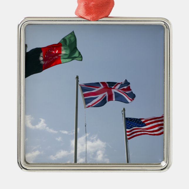 Ornement En Métal Drapeau du Royaume-Uni entre les drapeaux afghans  (Devant)