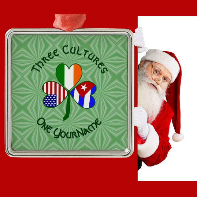 Ornement En Métal Drapeaux américains cubains Shamrock Votre nom (Créateur téléchargé)