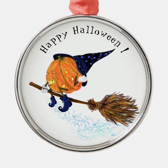 Ornement En Métal Drôle Halloween métal ornament Citrouille sorcier (Devant)