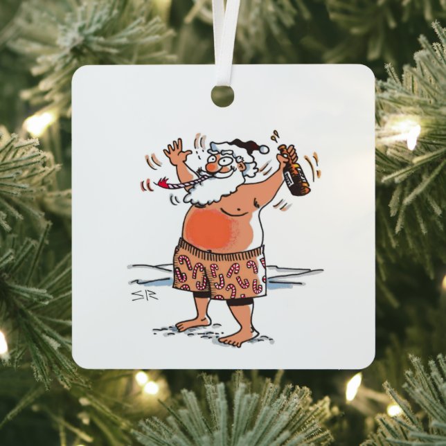 Ornement En Métal Drunk Santa square metal ornament (Insitu)