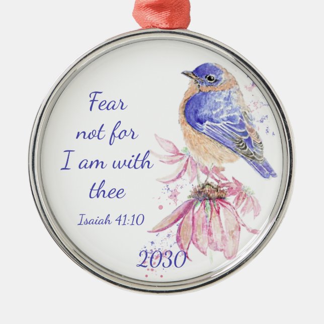 Ornement En Métal Écriture Inspirationnelle Isaïe 40:10 Bluebird (Devant)