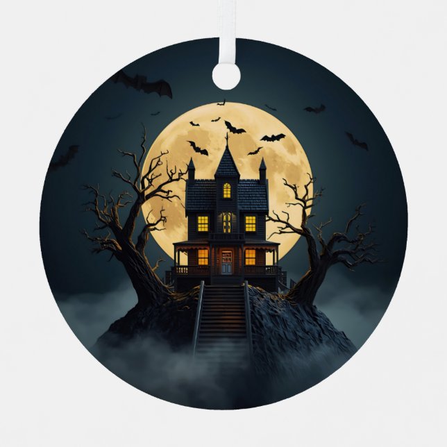 Ornement En Métal Éffrayant 3D Haunted House Halloween Ornament (Recto)