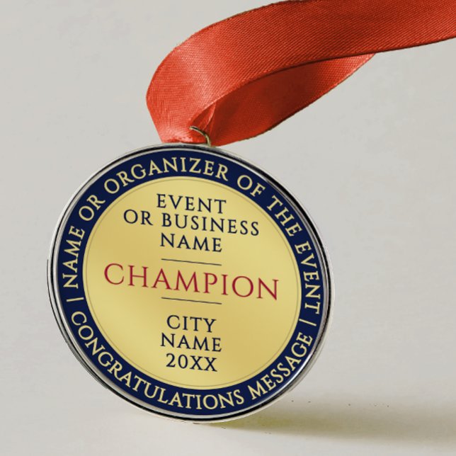 Ornement En Métal Elegant Blue Gold Champion Medal Business Achieve (Créateur téléchargé)