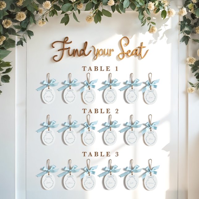 Ornement En Métal Elegant Bow Nom d'invité Mariage Siège Keepsaké (Elegant Blue Bow Guest Name Wedding Seating Keepsake Metal Ornament)