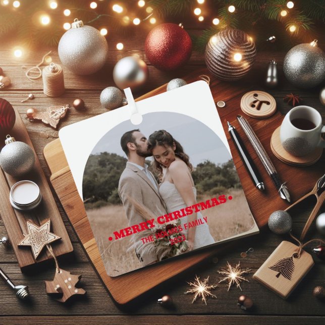 Ornement En Métal Élégant minimal moderne | Christmas Couple Photo (Créateur téléchargé)