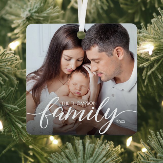 Ornement En Métal Élégant minimal Simple Amour de famille Noël Photo (Insitu)