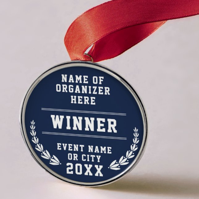 Ornement En Métal Elegant Navy Blue White Recognition Business Medal (Créateur téléchargé)