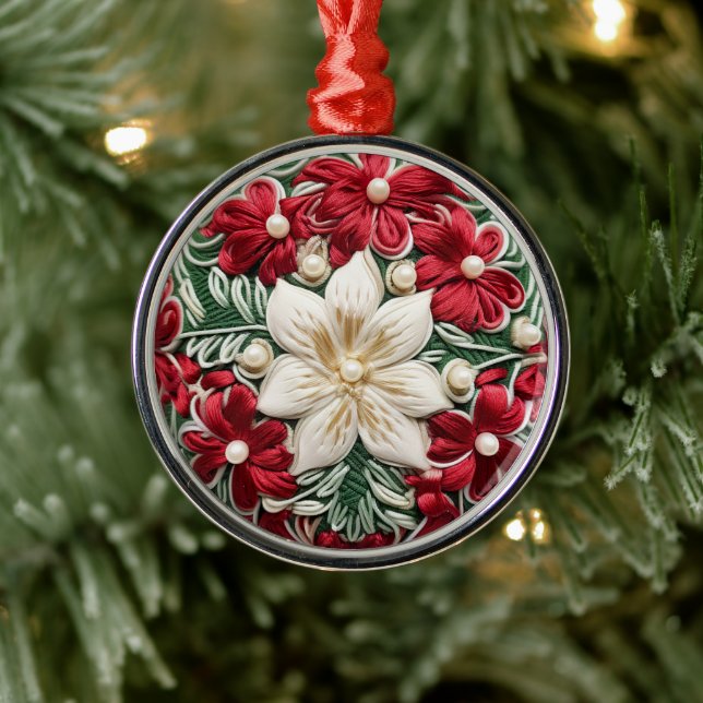 Ornement En Métal Élégant Noël Floral Faux brodé (Arbre)