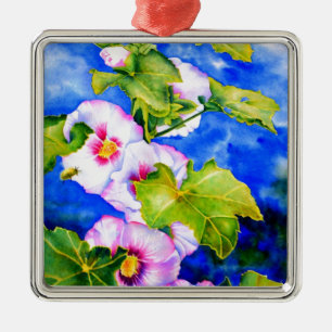 Ornement En Métal Elégante aquarelle rose fleurs florales Hollyhocks