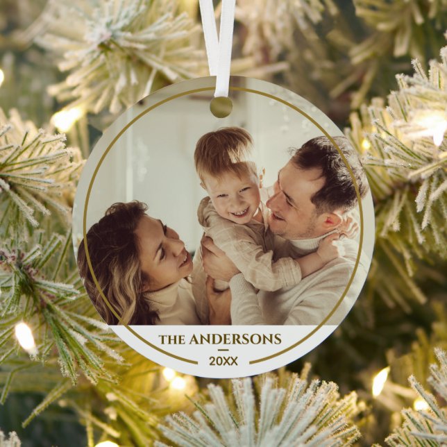 Ornement En Métal Élégante Famille moderne Photo & Nom Noël (Insitu)