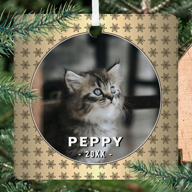 Ornement En Métal Élégante photo de chat Golden Snowflakes Noël (Créateur téléchargé)