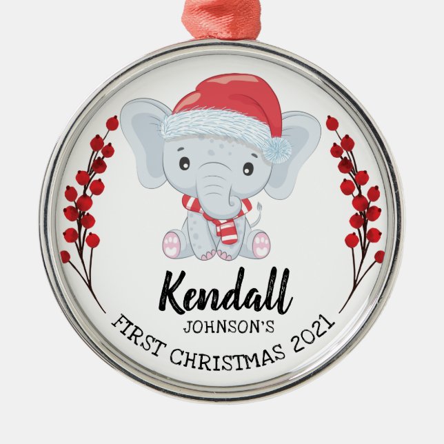 Ornement En Métal Eléphant mignon hiver vacances bébé 1er Noël (Devant)