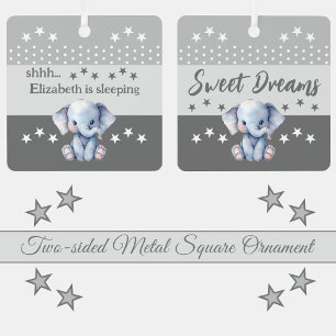 Ornement En Métal Éléphant mignon shhh ajoutez le nom dort gris