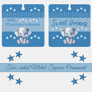 Ornement En Métal Éléphant mignon shhh ajoutez un nom dort en bleu