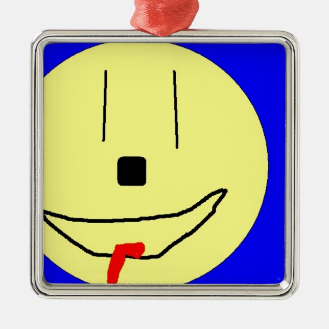 Ornement En Métal Emoji Doux, Bleu Jaune, Art Par Enfants :) (Devant)