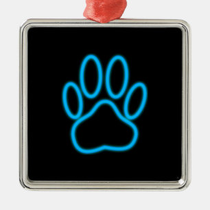 Ornement En Métal Empreinte de patte de chien de Néon Bleu