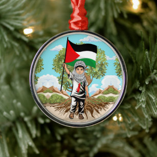 Ornement En Métal Enfant avec le drapeau de Keffiyeh Palestine