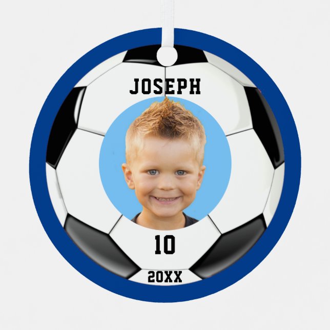 Ornement En Métal Enfants Sporty Blue Photo Football (Recto)