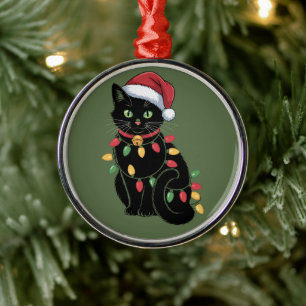 Ornement En Métal Ensemble de Noël pour amoureux de chat noir Cadeau